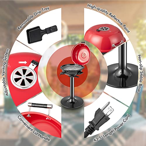 HAPPYGRILL 1600W Portable Electric Grill, Outdoor BBQ Grill for 15-Serving, Electric Barbecue Grill for Indoor & Outdoor, Portable Stand BBQ Grill for Patio Balcony Kitchen Garden