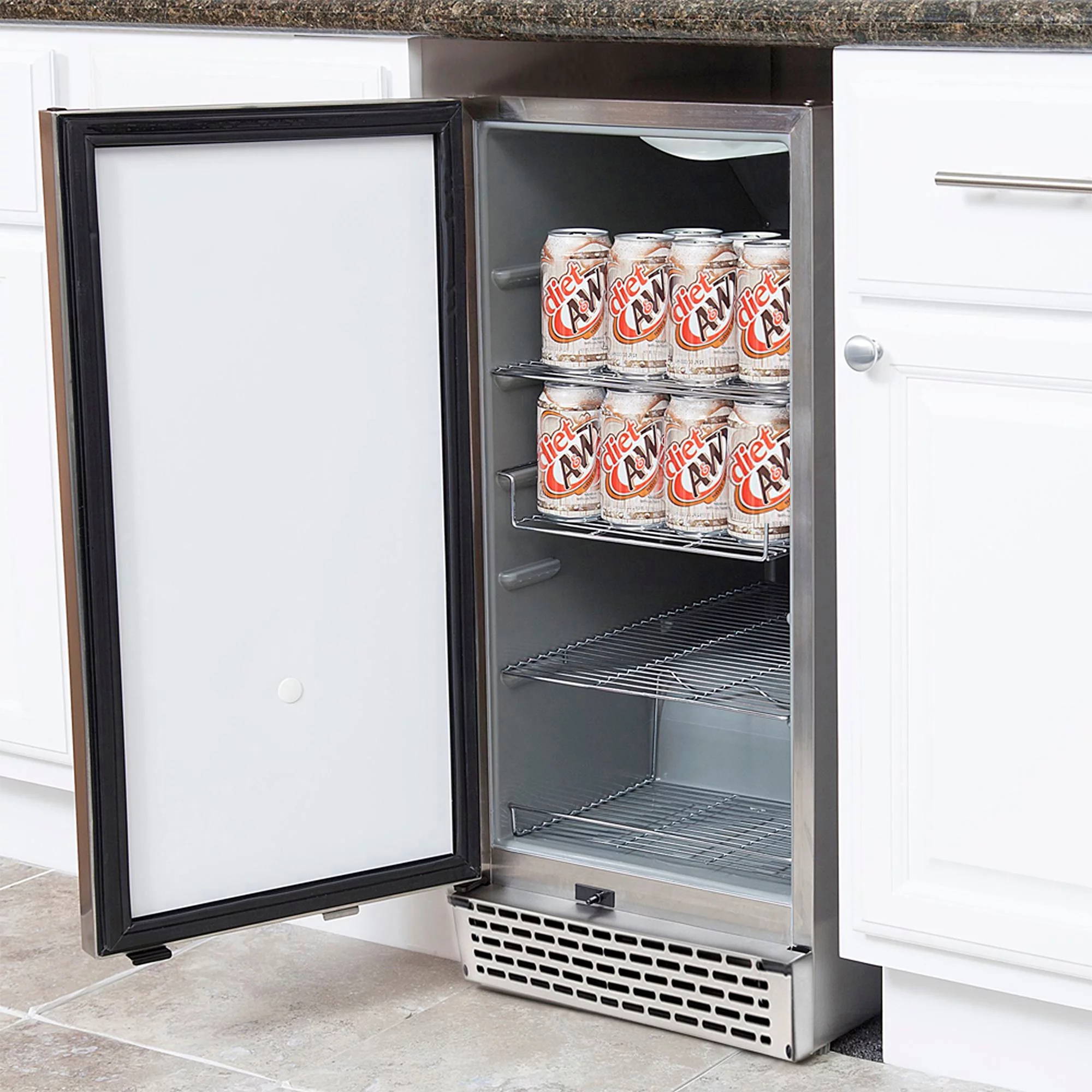 Whynter 62 Can 1 Shelf Lockable Beverage Refrigerator, Stainless Steel