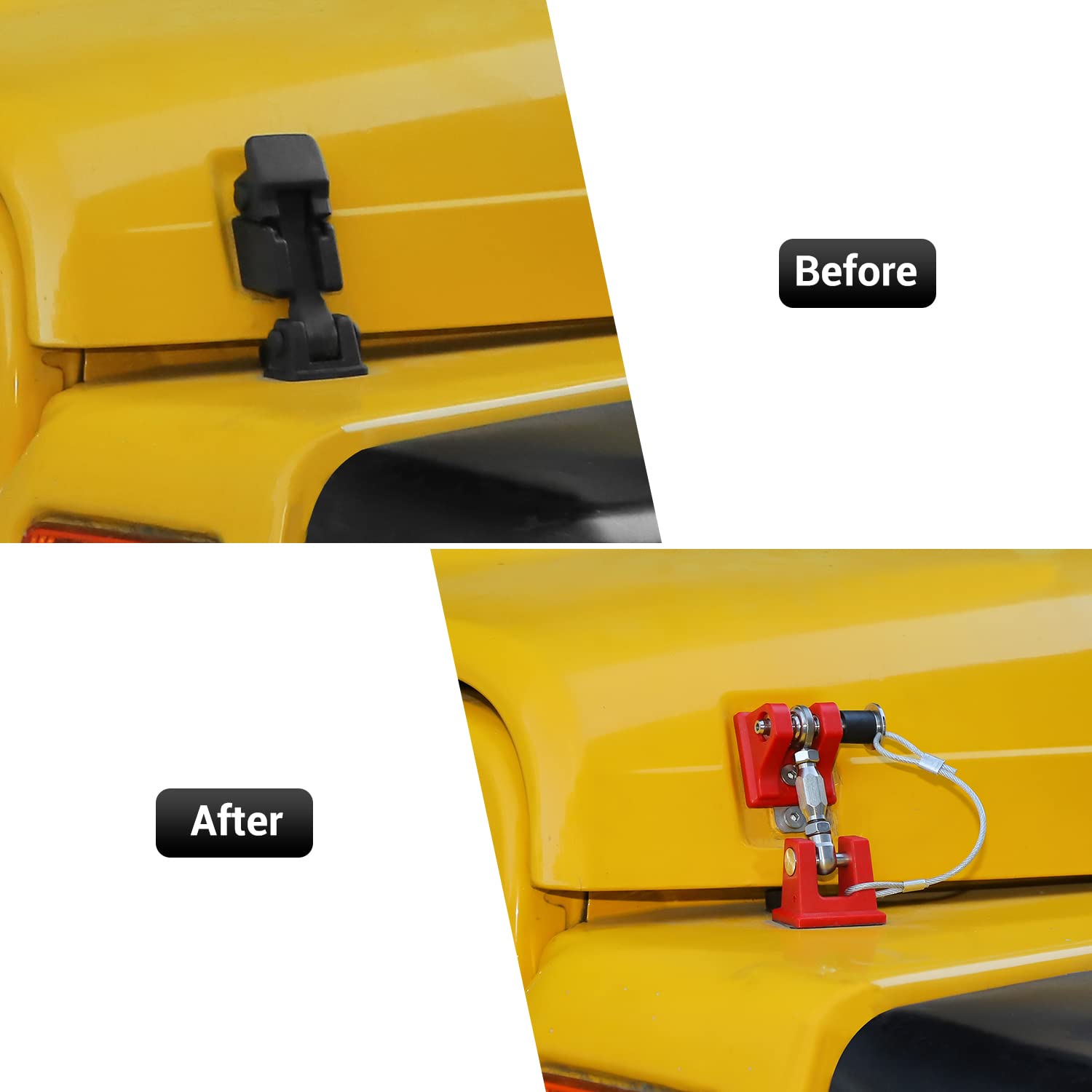 SQQP TJ Hood Latches for Jeep Wrangle,Locking Hood Catch Kit Aluminum Alloy Hood Locks for 1997-2006 for Jeep Wrangle TJ(Red) Pack of 2