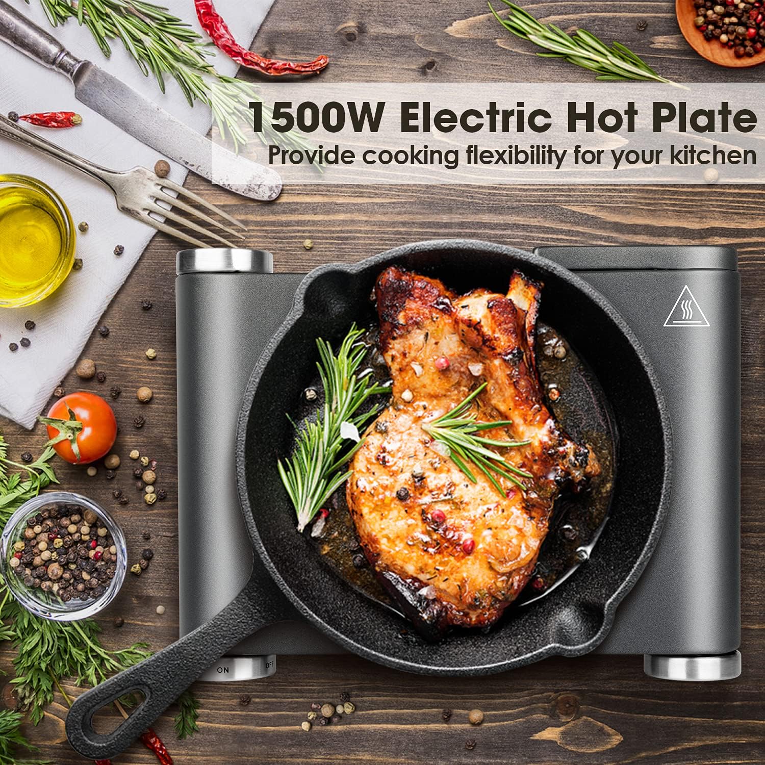 Cusimax Hot Plate Electric Burner Single Burner Cast Iron hot plates for cooking Portable Burner 1500W with Adjustable Temperature Control Stainless Steel Non-Slip Rubber Feet, Upgraded Version