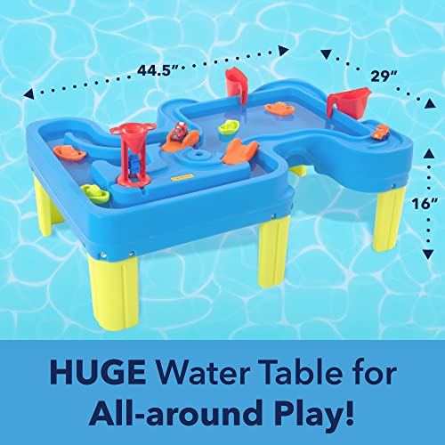 Simplay3 Big River and Roads Water Play Table, Outdoor Activity Table with Track Toys for Toddlers and Kids, 9 Accessories Included, Made in USA