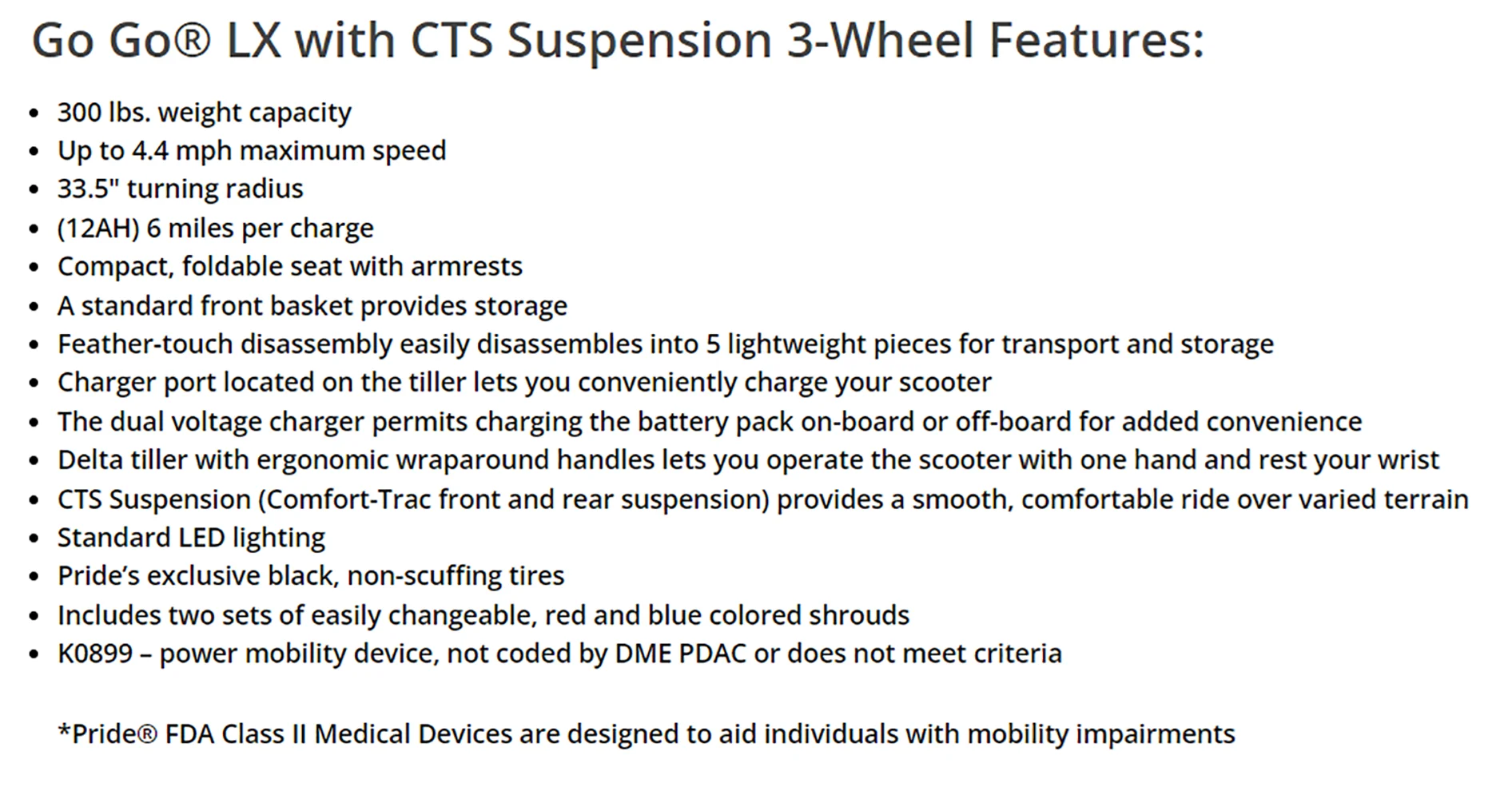 Pride Mobility GoGo LX 3-Wheel Scooter With CTS Suspension (12AH/9 Mile Battery Range) with Ext Warr