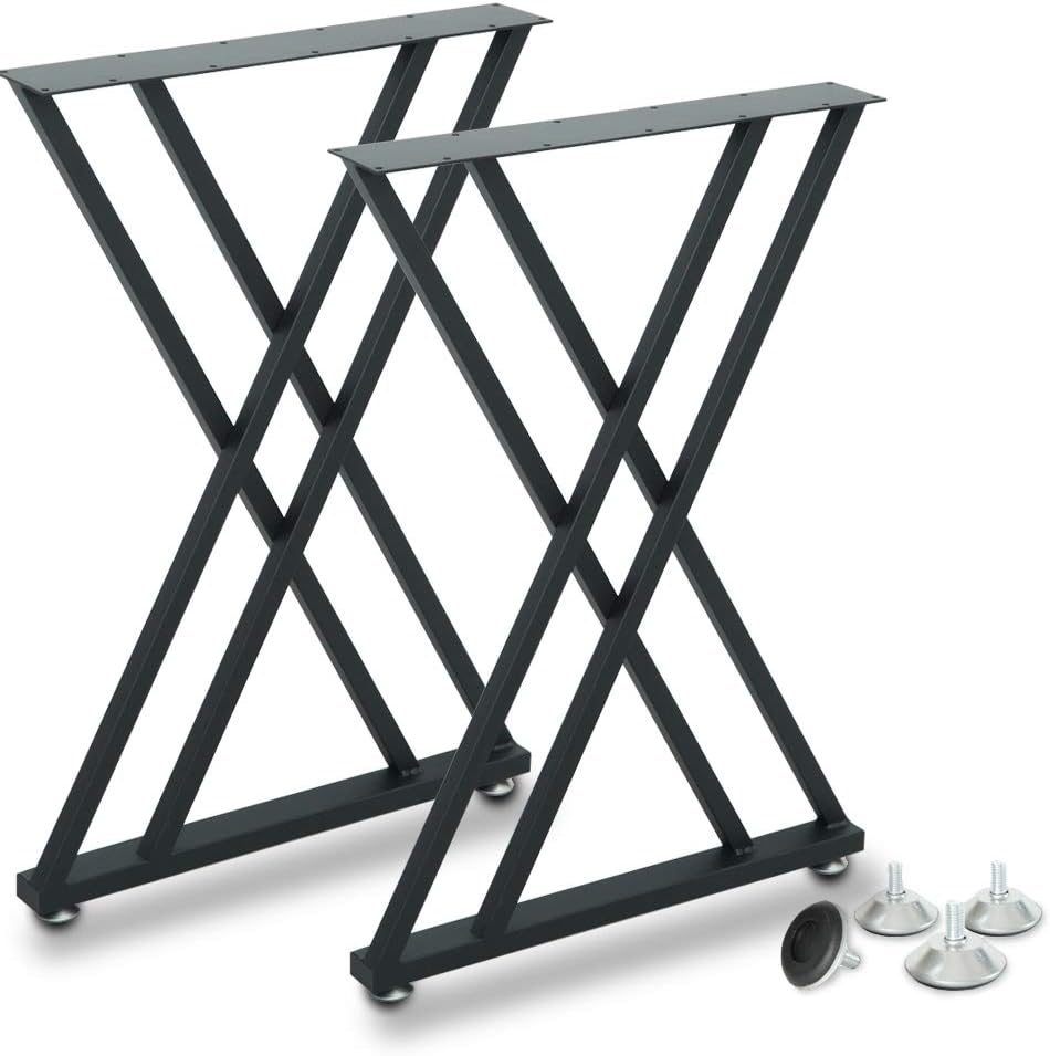 Metal Industrial Dining Modern Table Legs Desk Legs Base Cast Iron Welding Wrought Iron Coffee Table Workbench Legs Bench Legs Night Stand 28 inch K Shape Black DIY (1 Set of 2 pcs) 28 H x19.7