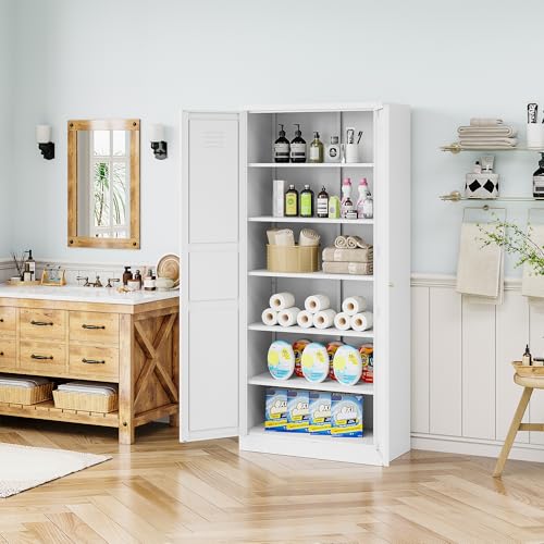 Kitchen Pantry Storage Cabinet with Adjustable Shelves Metal Cupboard Storage Cabinet with Adjustable Feet Pantry Cabinet for Kitchen, Living Room Dinning Room Bathroom. (Black, 61 inch)