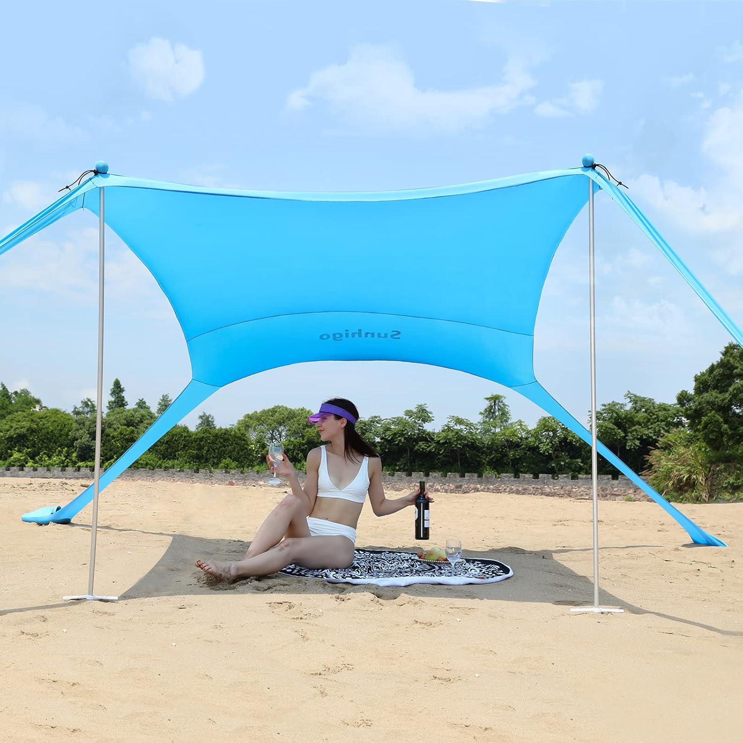 Sunhigo Beach Shade Canopy UPF50+ Family Beach Tent with 4 Aluminum Poles, Sand Shovel and Carry Bag, Portable Beach Sunshade Pop Up Sun Shelter for Beach,Fishing,Backyard and Picnics (10x10 Ft,Navy)