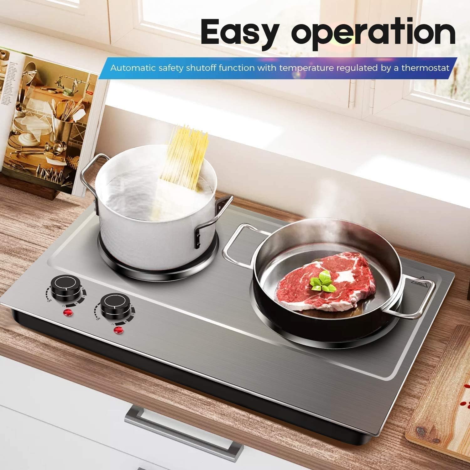 Cusimax Hot Plate Electric Burner Single Burner Cast Iron hot plates for cooking Portable Burner 1500W with Adjustable Temperature Control Stainless Steel Non-Slip Rubber Feet, Upgraded Version