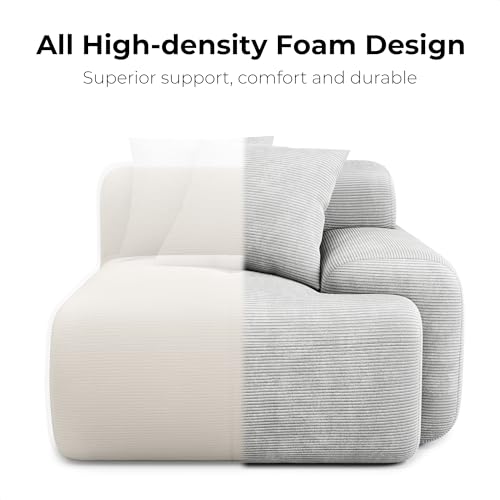 LIKIMIO 118" Modern L-Shaped Modular Sectional Sofa for Living Room, Corduroy Upholstery Green, Oversized 3-Seater Couch with Deep Seat and Movable Ottoman – No Assembly