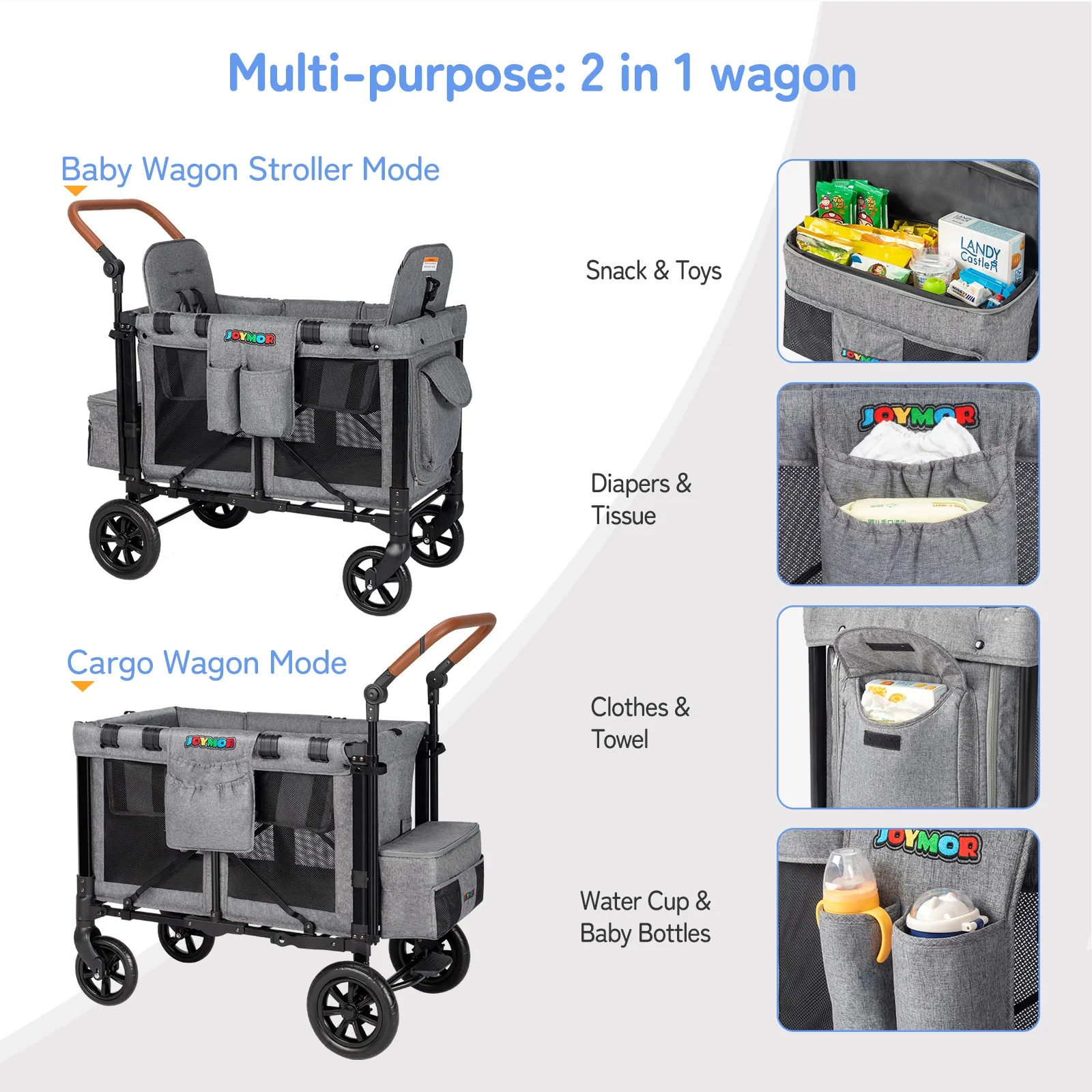 JOYMOR Folding Stroller Wagon with Face to Face High Seat for 2 Kids, Baby, Toddler, Gray, Unisex