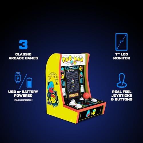 Arcade1Up PAC-Man Countercade 3 Classic Games, Retro Console with 7-inch Screen, Table-top Video Game for Game Room