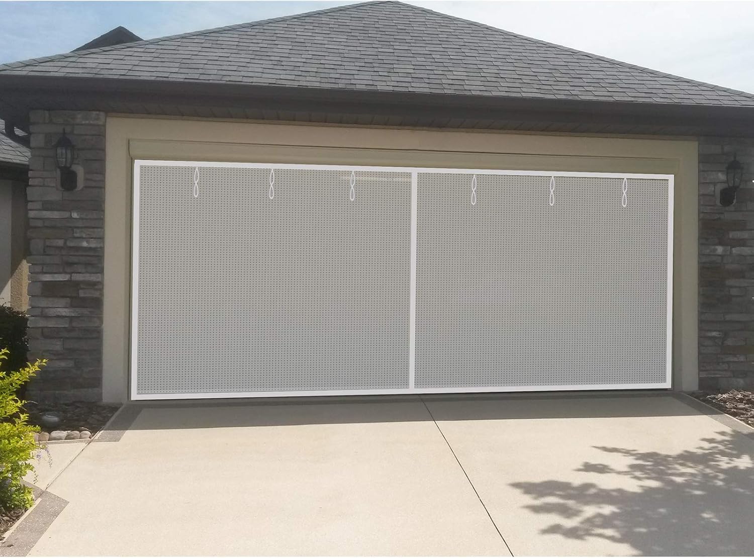 Garage Screen Doors for 2 Car Garage - 16x7Ft White Color Magnetic Closure Heavy Duty Weighted Bottom Screen Net Self Sealing Fiberglass Mesh - Easy Assembly & Pass-Through for Your Family Pack of 2