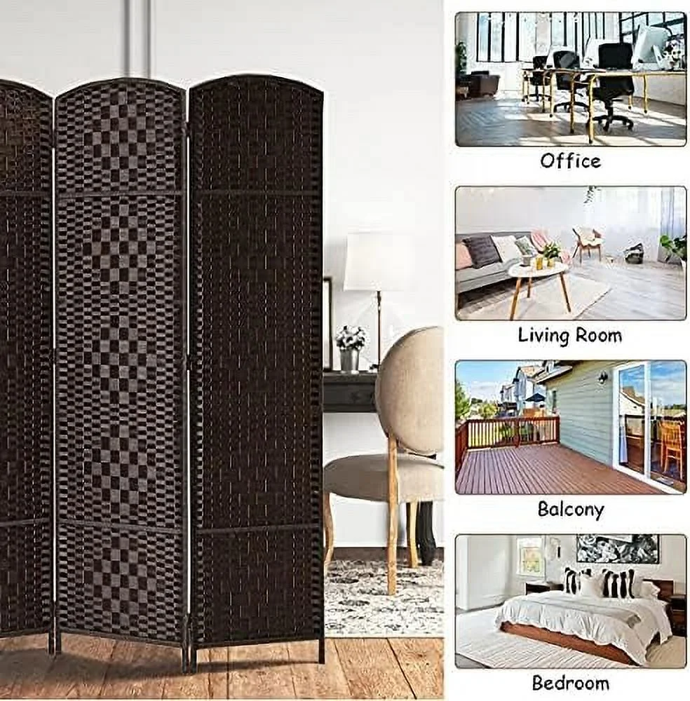 JDZHAPPYLIFE RHF 6 ft. Tall 16" Wide- Weave Fiber Room Divider Double Hinged 6 Panel Room Divider/Screen  Room Dividers and Folding Privacy Screens 6 Panel  Freestanding Room Dividers - Curated Treasures Market