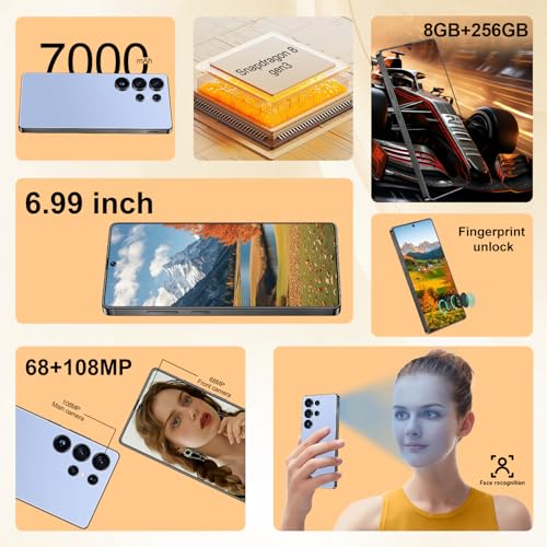 I25 Ultra Unlocked Android Phone 6.99" AMOLED 7000mAh Long-Lasting | Snapdragon 8 Gen3 | 8GB RAM+256GB | 68MP+108MP Pro Camera | Face Unlock + Stylus | Android 14 System (Blue)