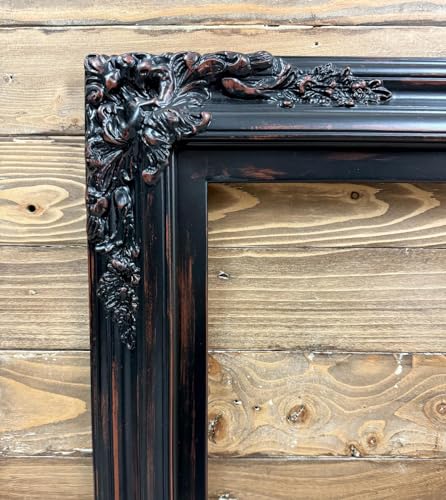 TV frame for Samsung The Frame TV, fits 32,43, and 50 inch TVS. Distressed Black Finish (not for use with other models) Handmade wood ornate TV Frame