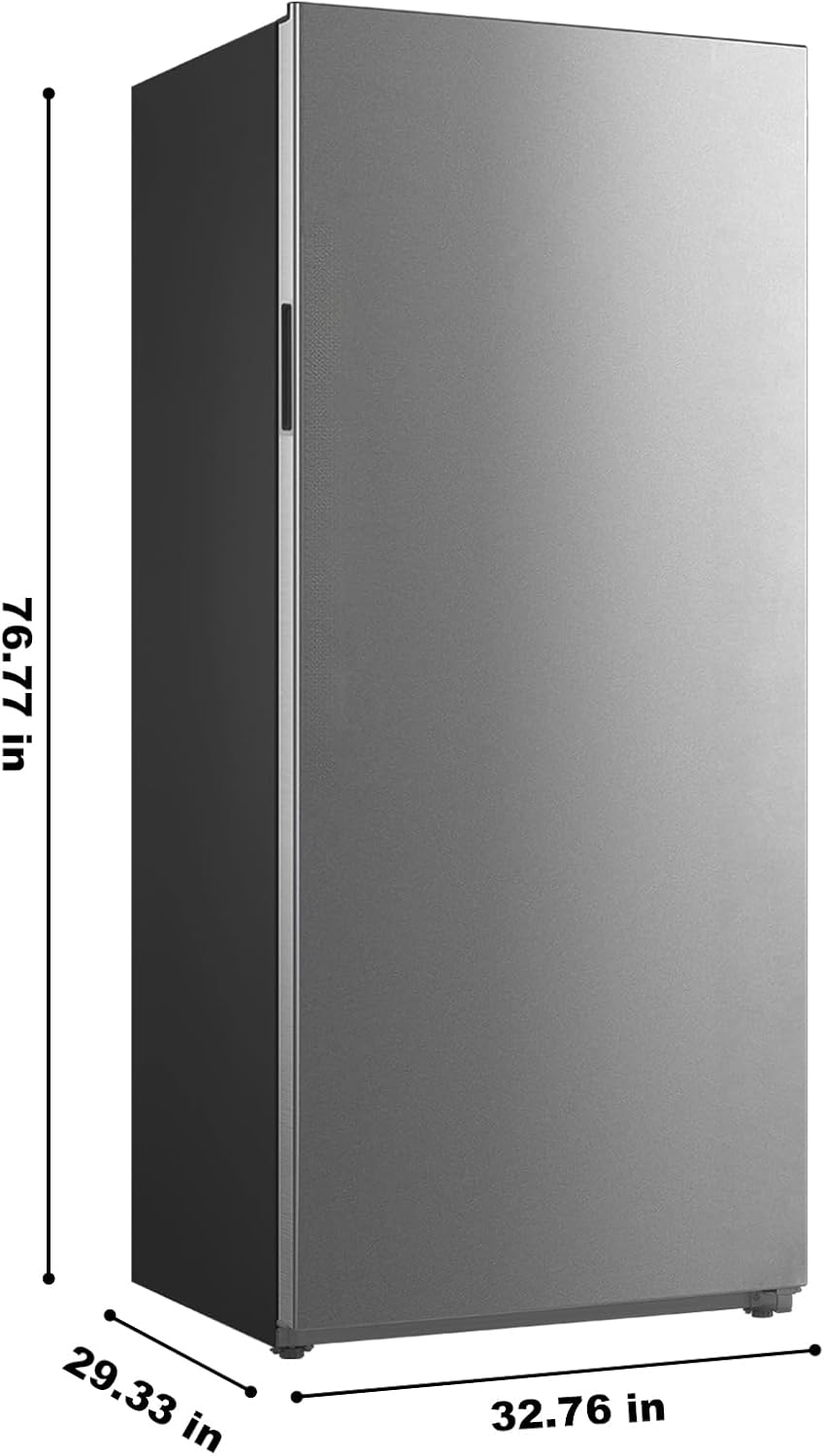 Standing Upright freezers 21 cu.ft, Garage freezer/refrigerator 115v, Quick Freeze, Dual modes, Recessed Handle Single Door, Right, Stainless Steel