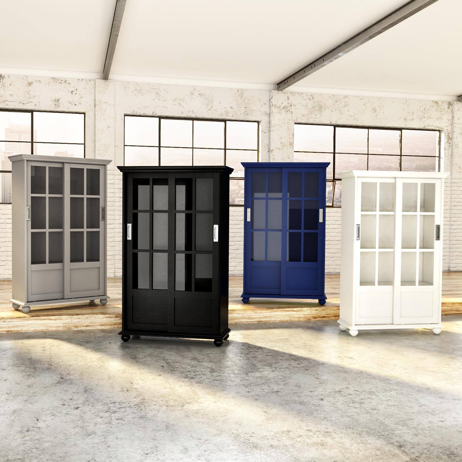 Sona Bookcase with Sliding Glass Doors, N/A / White