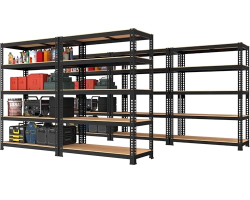 PrimeZone 2 Pack Storage Shelves 48" x 24" x 72" - 5 Tier Heavy Duty Adjustable Garage Storage Shelving, Metal Storage Utility Rack Shelf Unit for Warehouse Pantry Closet Kitchen, Black