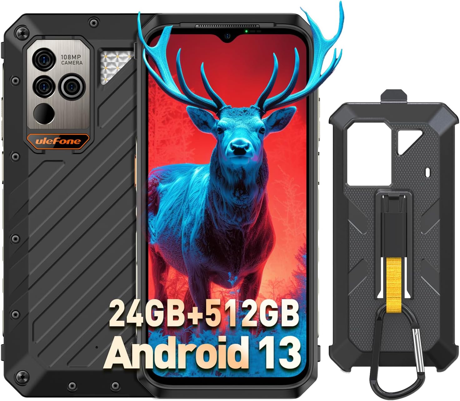 Ulefone Power Armor 18T Ultra & Case 5G Rugged Phone, Thermal Imaging Camera, 108MP Camera, 24GB+512GB MTK Dimensity 7050, 9600mAh QI 15W Wireless Charging, 6.58" FHD+ Corning Gorilla Screen
