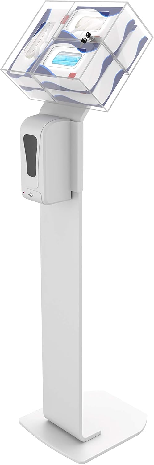 Hand Sanitizing Station - CTA Premium Heavy-Duty Secured Stand with Acrylic Glove, Mask Box & Contactless Soap or Hand Sanitizer Dispenser for Offices, Schools, & Public Area (SAN-STT1B) - Black