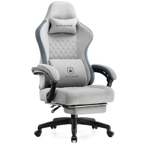 GTPLAYER Office Chair, Gaming Computer Desk Fabric Chair with Footrest, High Back Ergonomic Office Chair with Pocket Spring Lumbar Support and Linkage Armrests Adjustable Height Swivel for Home Task