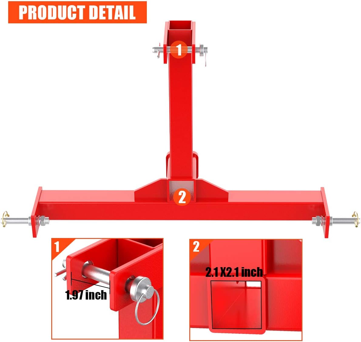 Sulythw 3 Point Trailer Hitch with 2 Receivers for Category 1 Tractors 3 Point Attachment Red Towing Hitch Gooseneck Drawbar Receivers