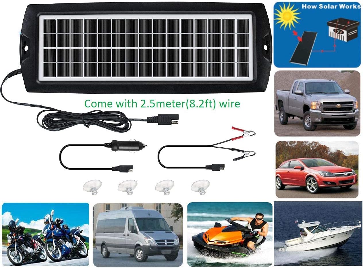 Sunway Solar Car Battery Trickle Charger & Maintainer 12Volt 8W Solar Panel Power Charger kit Portable Waterproof for Automotive RV Marine Boat Truck Motorcycle Trailer Tractor Powersports Snowmobile