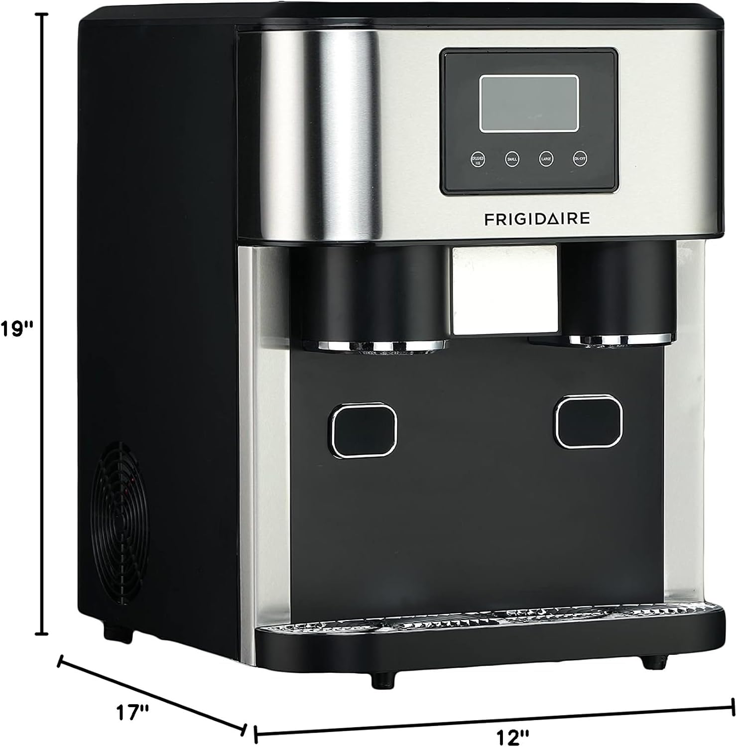 Frigidaire EFIC245-SS 3-in-1 Countertop Crushed Style Ice Crusher and Cube Maker, Makes 33 Pounds in 24 Hours, 2 Sizes, with Water Dispenser, Stainless Steel