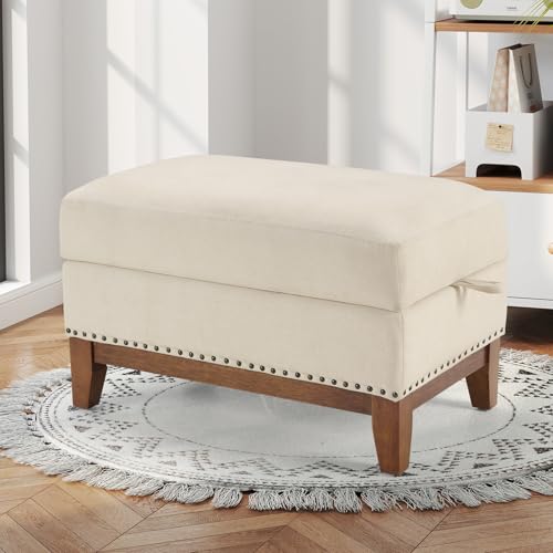 Classic 3-Seater Upholstered Sofa with Nailhead Trim, High-Density Foam Cushions & Sturdy Solid Wood Legs, Soft Fabric Couch for Living Room, Beige