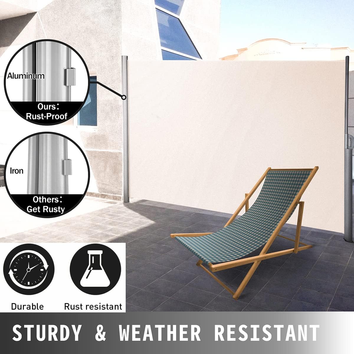 Nisorpa Retractable Privacy Screen 71'' H x 118'' L Patio Side Awning Standing Sun Shade Outdoor Side Pull Out Awning for Balcony Garden Patio Camping Privacy Divider Blind Waterproof Beige