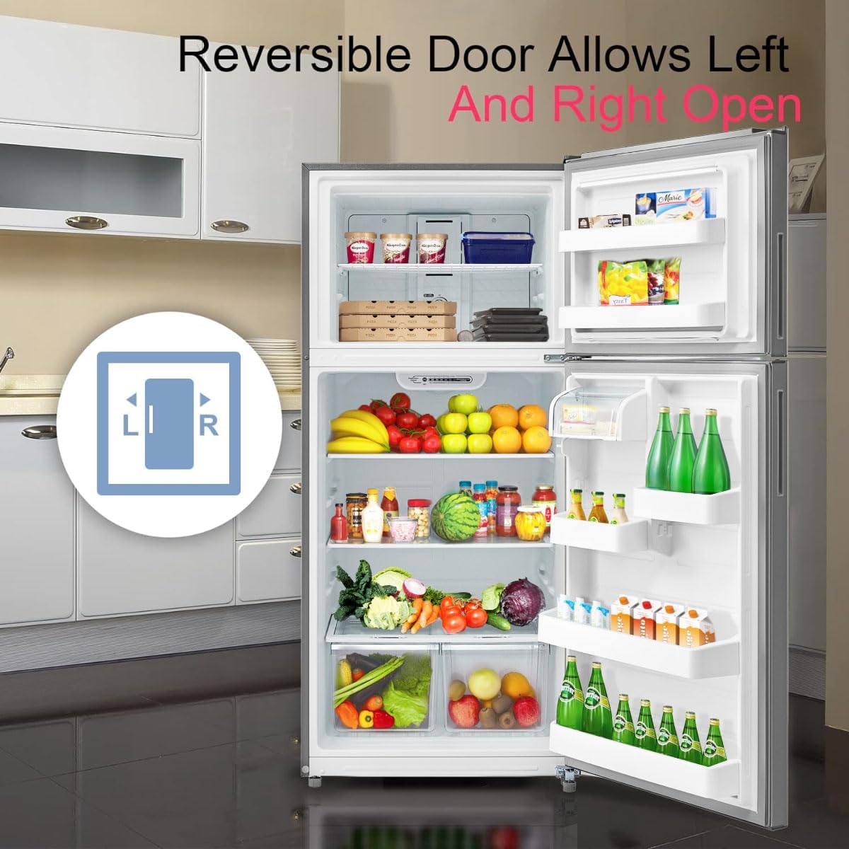 18 Cu.Ft Top Freezer Refrigerator, Apartment Size Refrigerator with Adjustable Feet, Garage Ready Refrigerator for Dorm, Garage, Office, Bedroom, Stainless Steel