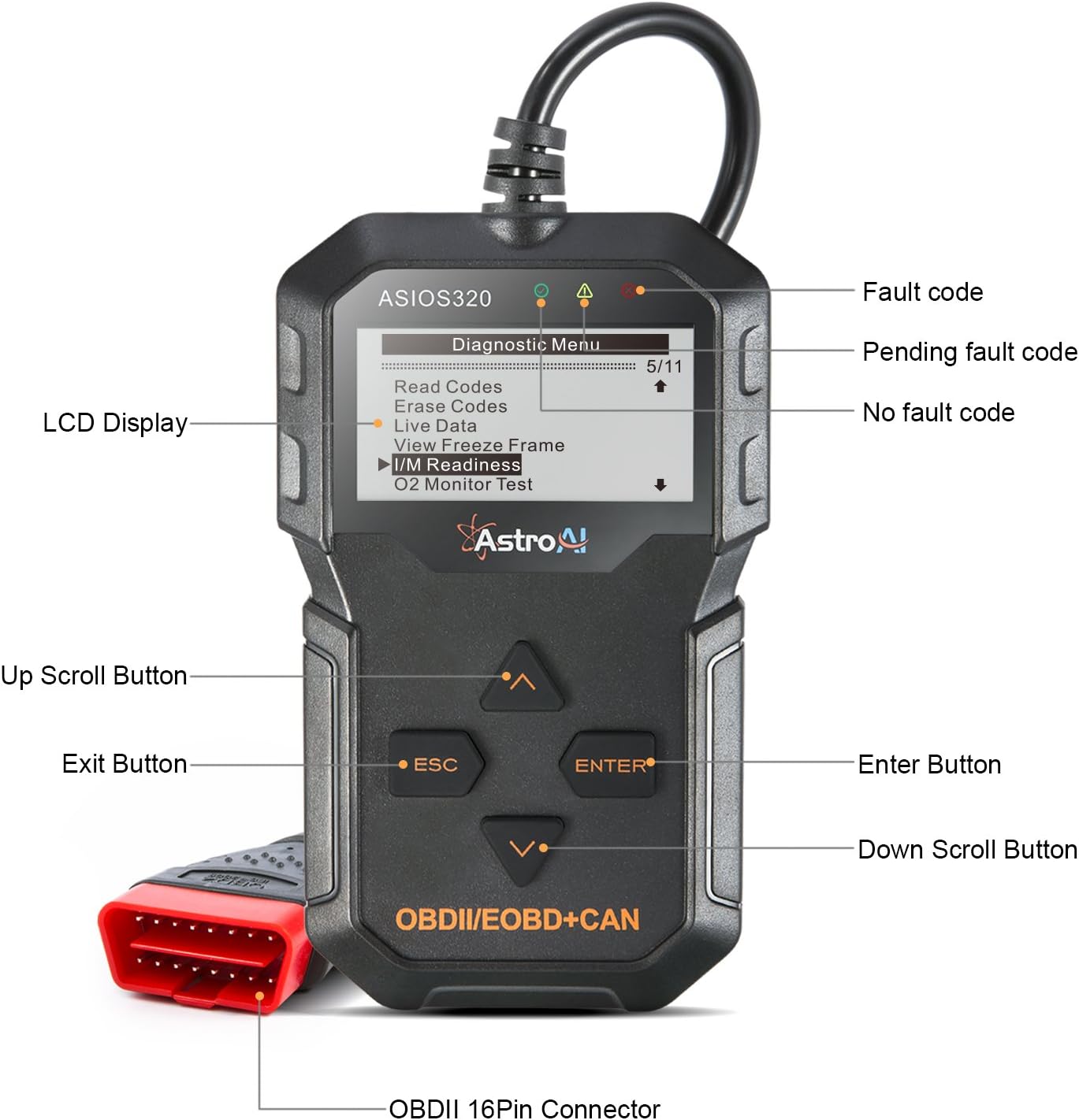 AstroAI OBD2 Scanner, OS320 OBD II Auto Check Engine Code Reader Car Diagnostic Tool Automotive Vehicle Scanner, Black Pack of 2
