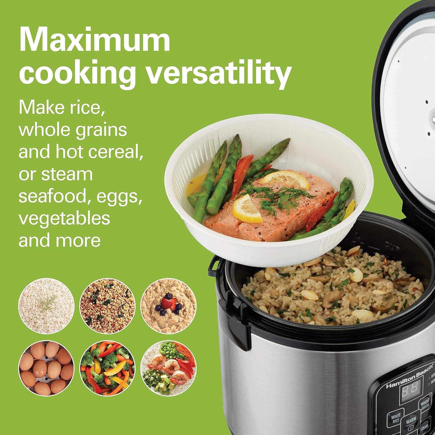 Hamilton Beach 12-in-1 QuikCook Pressure Cooker with True Slow Cook Technology, Rice & Digital Programmable Rice Cooker & Food Steamer, 8 Cups Cooked