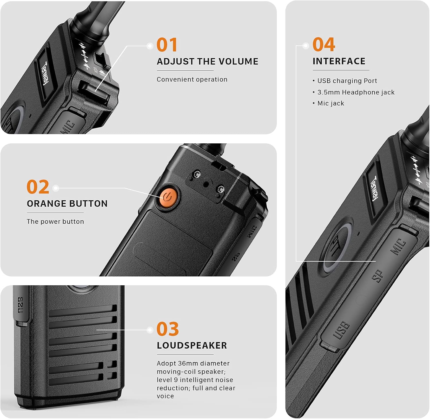 Walkie Talkie for Adults Long Range Rechargeable Mini Two Way Radio with Earpiece VOX Hands Free for Family Kids Trip Camping Hiking (4 Pack)
