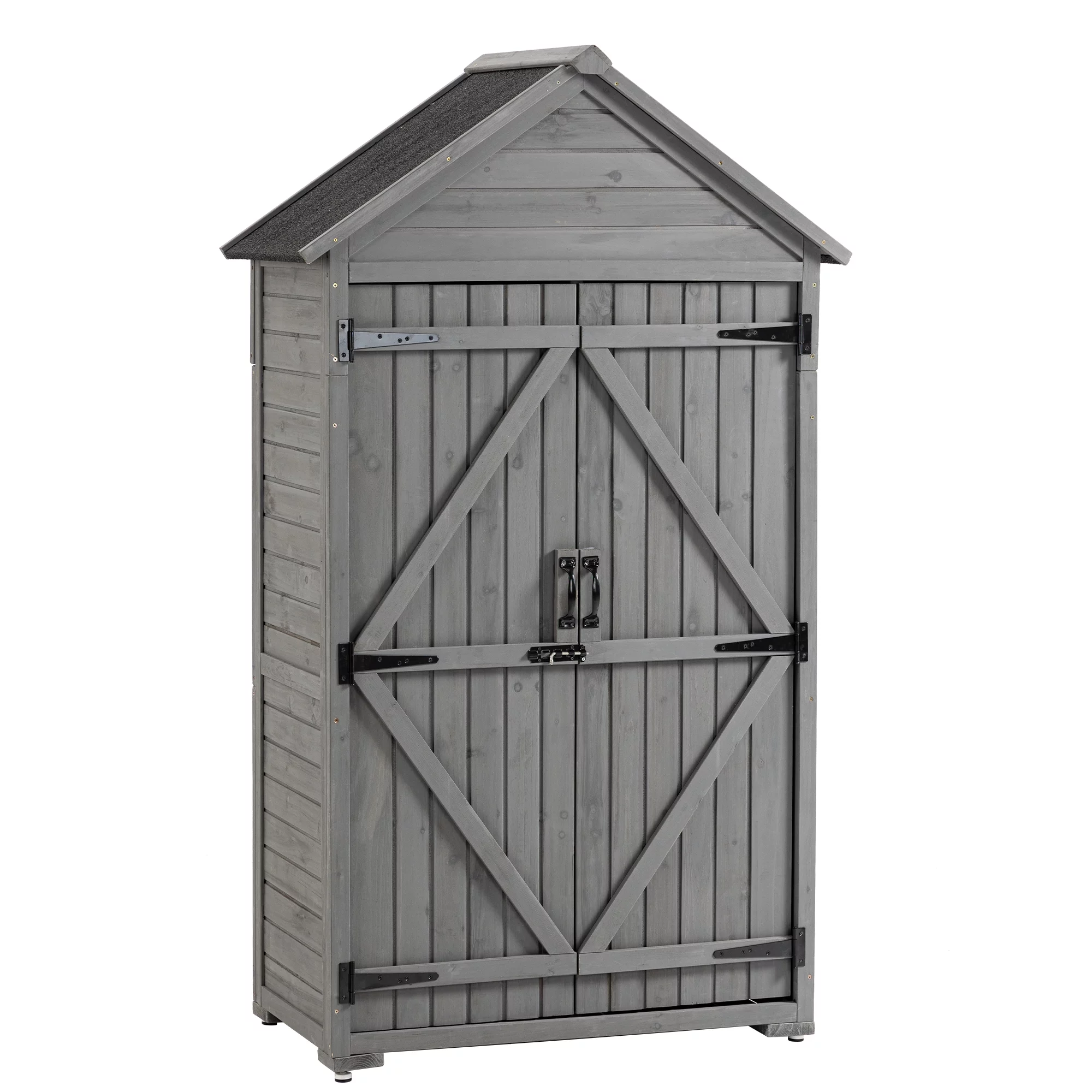 Outdoor Storage Cabinet Garden Wood Tool Shed Outside Wooden Closet with Shelves and Latch