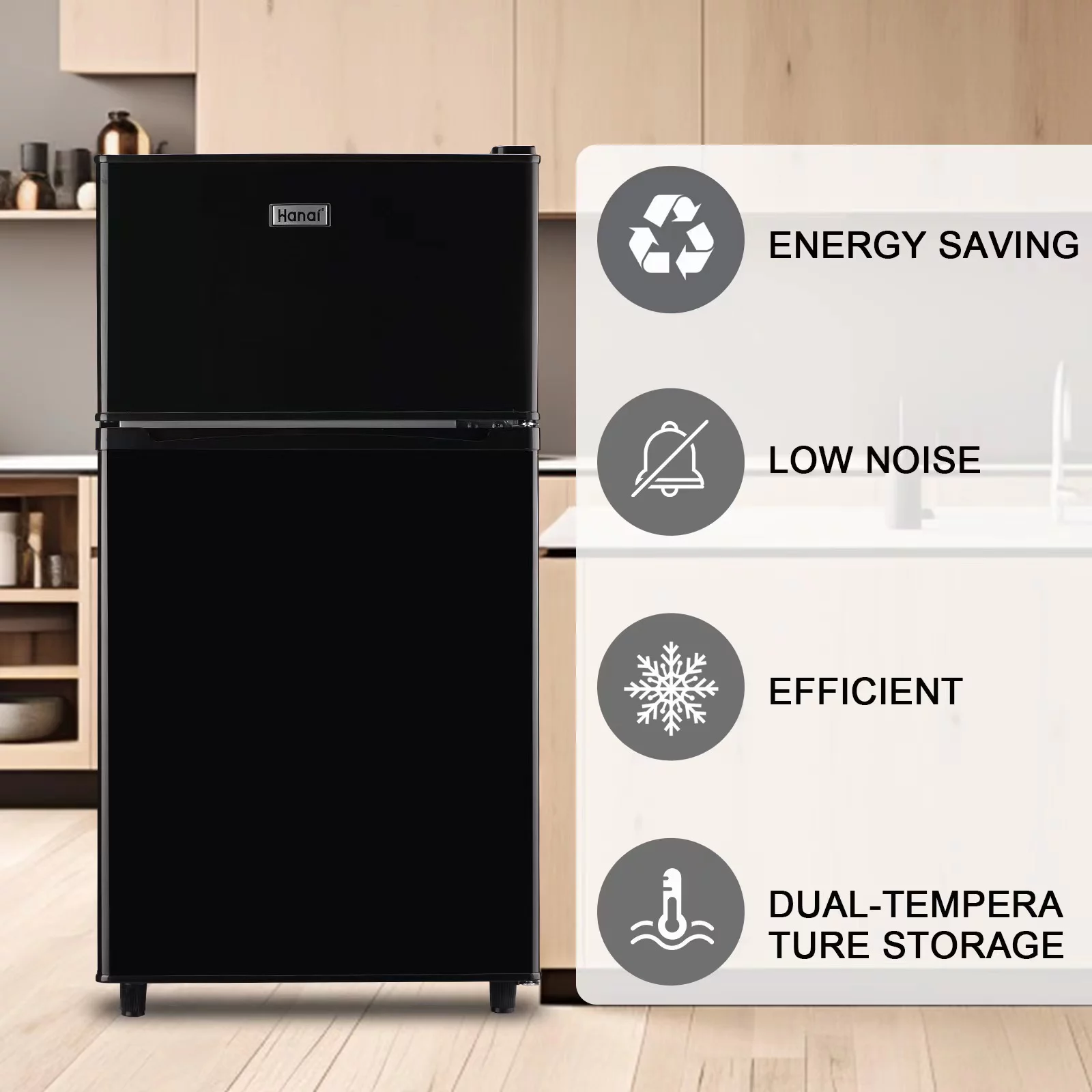 Compact Refrigerator Mini Fridge with Freezer, 3.2 Cubic Feet Retro Dual Door Small Refrigerator by WANAI with 7 Temp Modes, LED Lights, Removable Shelves, Ideal for Bedroom, Dorm, Office, Apartment