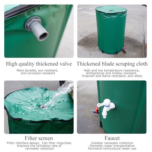 Kngiybo Rain Barrel, Foldable Water Bladder Tanks Container Water Butt Rain Tank Kit, Resistant Water Barrel with Filter Spigot Overflow Kit, Rain Collector Barrel,Large Capacity Garden Bar