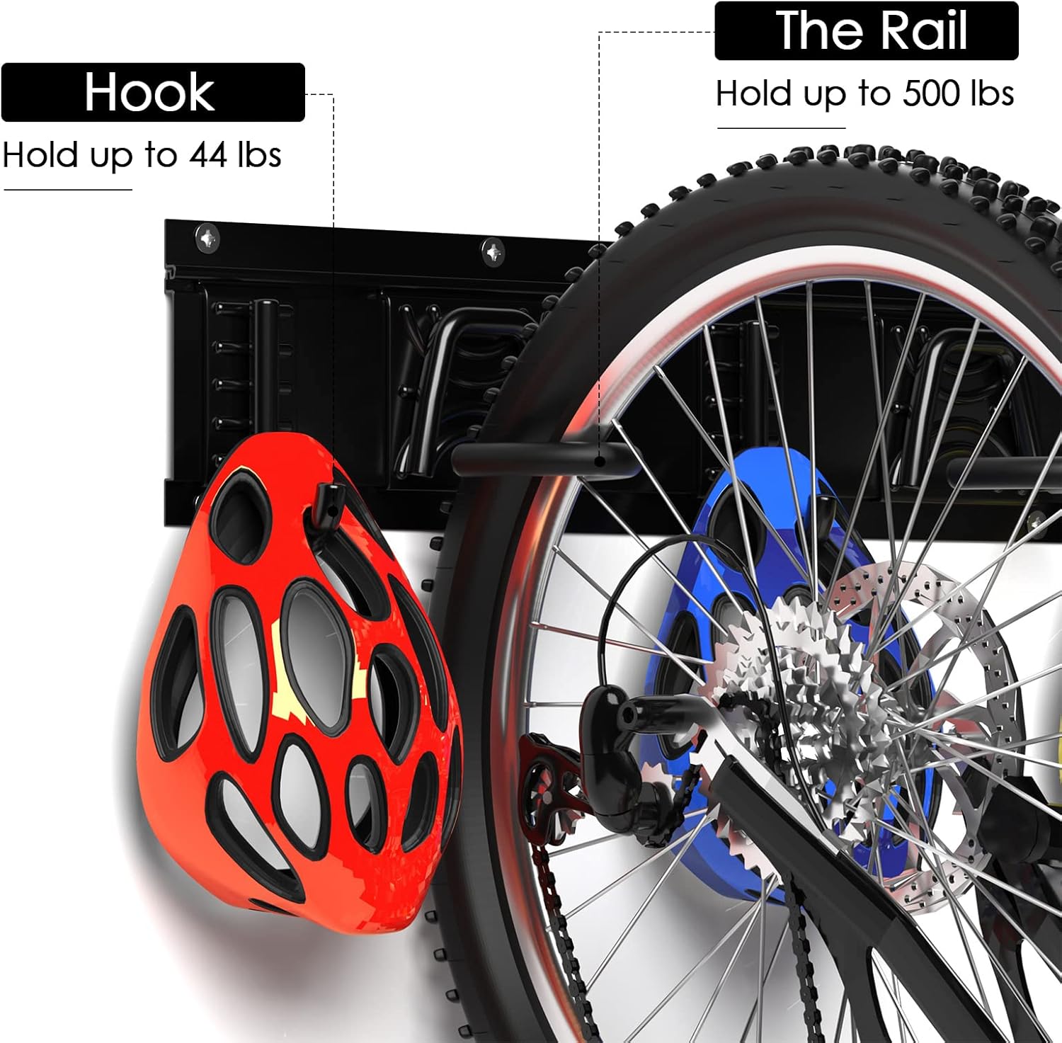 Yorkmills Bike Rack Garage Bike Storage Rack Wall Mount Garage Organizers Vertical Bicycles Hanger for 6 Bicycles with Adjustable Bike Hooks for Home Indoor Up to 500lbs(6 bike hooks+5 helmet hooks) Pack of 2