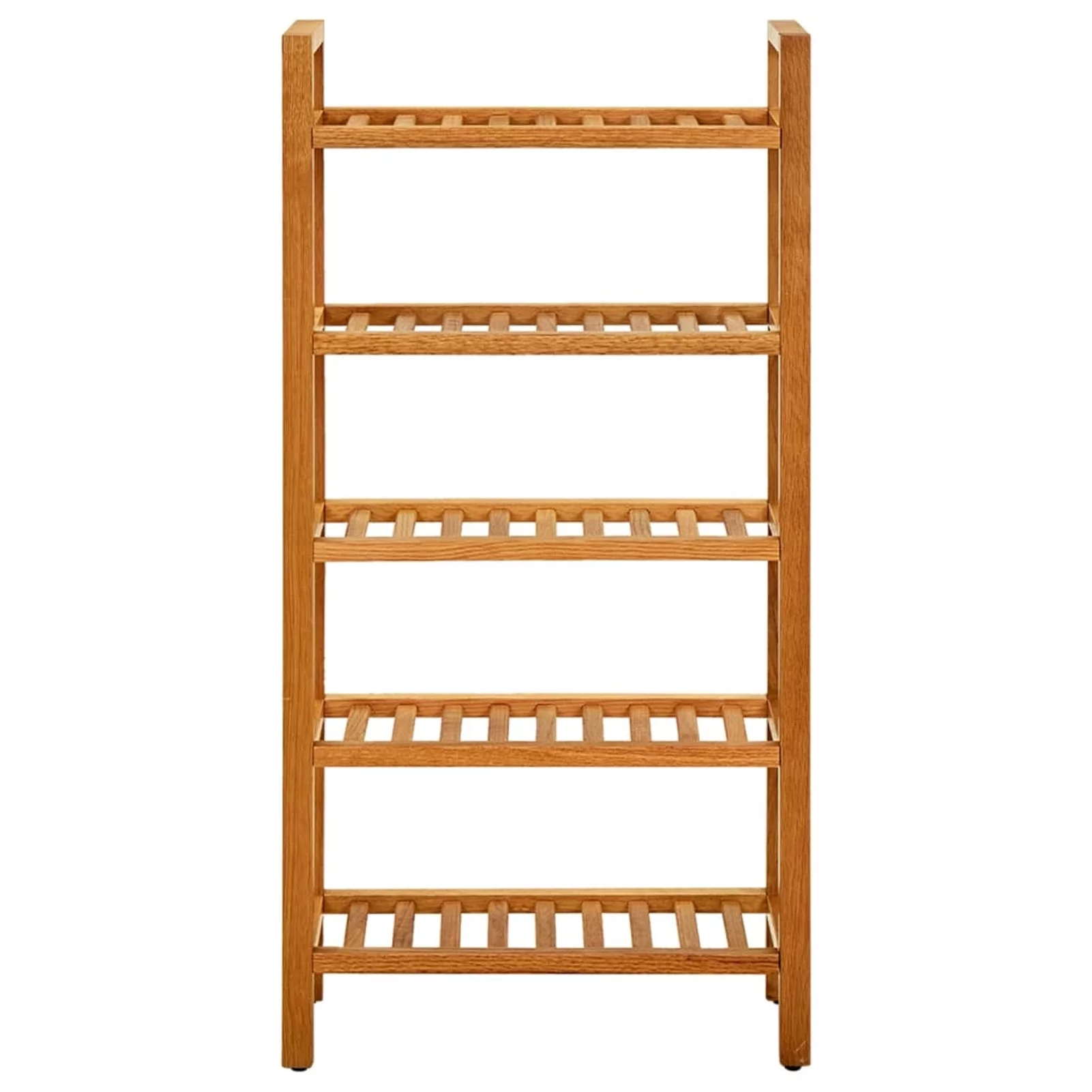 moobody 5-Tier Wooden Shoe Rack with Storage Shelves Oak Wood Free Standing Shoe Storage Organizer for Bedroom, Entryway, Hallway Home Furniture 19.6 x 10.6 x 39.3 Inches (W x D x H)