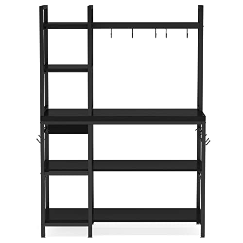 Tribesigns Bakers Rack with Storage Hutch for Kitchen, 43 inch Microwave Oven Stand, 5-Tier Kitchen Utility Storage Shelf, Kitchen Rack Organization and Storage with 10 Hooks for Kitchen, Dining Room