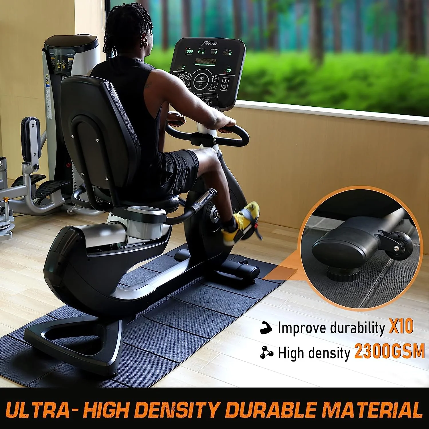 Rywell Foldable Treadmill Mat, 68"x24"/72"x32", High Density, Non-Slip Exercise Equipment Mat for Stationary Bike/Indoor Riding/ Home Gym Workout Equipment, Protects Hardwood Floors and Carpets