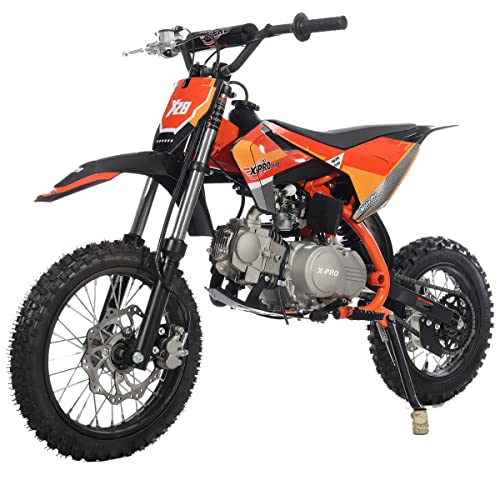 X-PRO 110cc Dirt Bike with Semi-Automatic Transmission, Kick Start, Big 14"/12" Tires! (Orange)