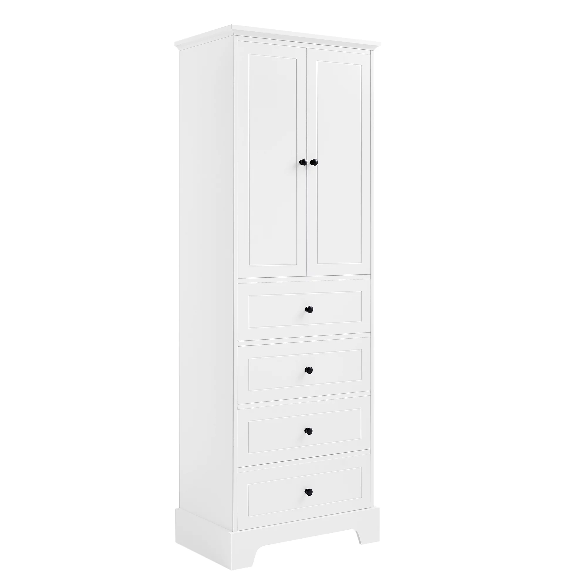 Hombay Tall Bathroom Storage Cabinet with 2 Doors and 4 Drawers, Wood Freestanding Cupboard Pantry with Adjustable Shelves for Living Room Bedroom Kitchen