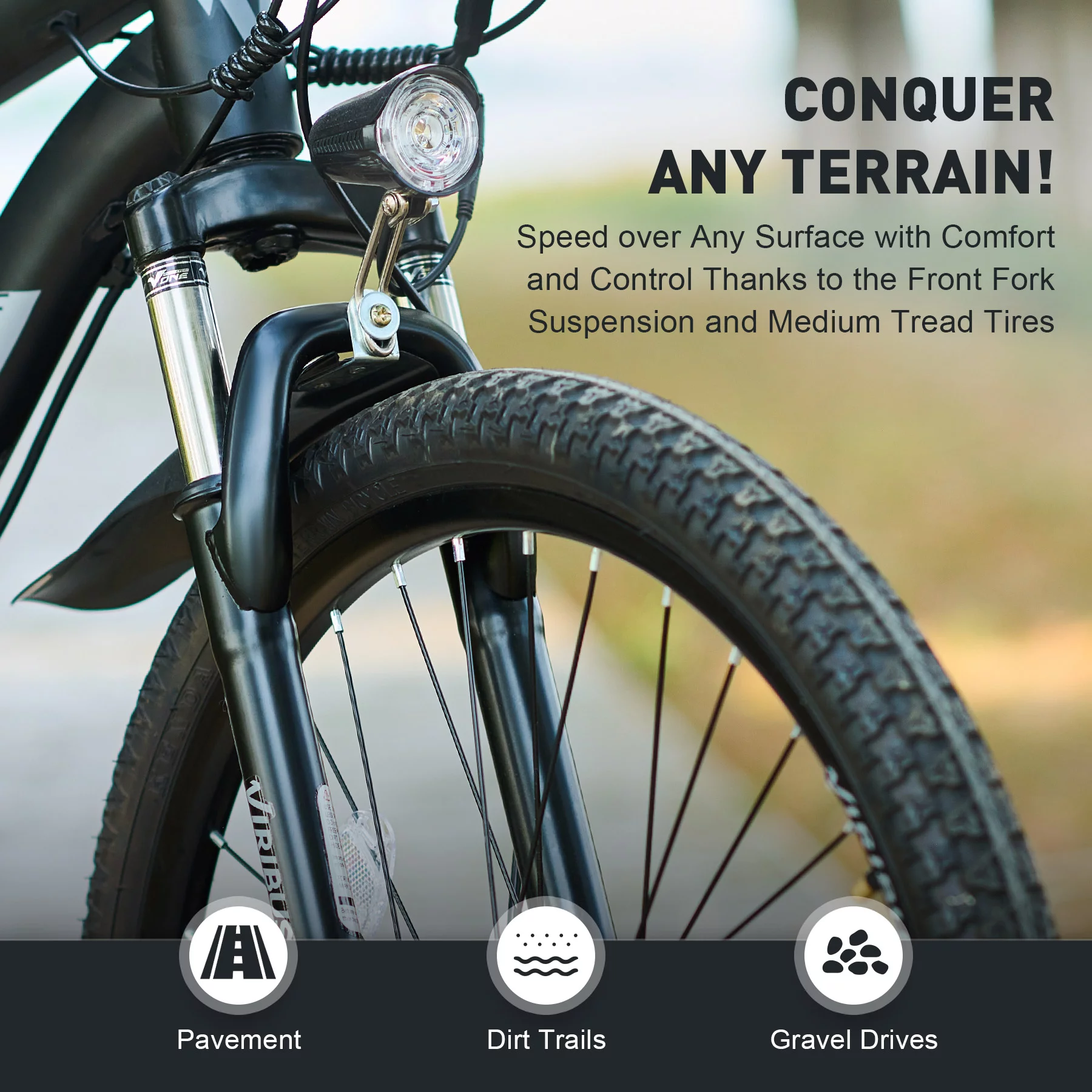 Viribus Electric Mountain Bicycle 26" 350W Adult Electric Bike 48V Lithium Battery Black