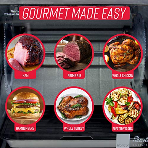 Ronco Showtime Large Capacity Rotisserie & BBQ Oven Modern Edition, Simple Switch Controls, Silicone Door Tie, Auto Shutoff, Includes Multipurpose Basket