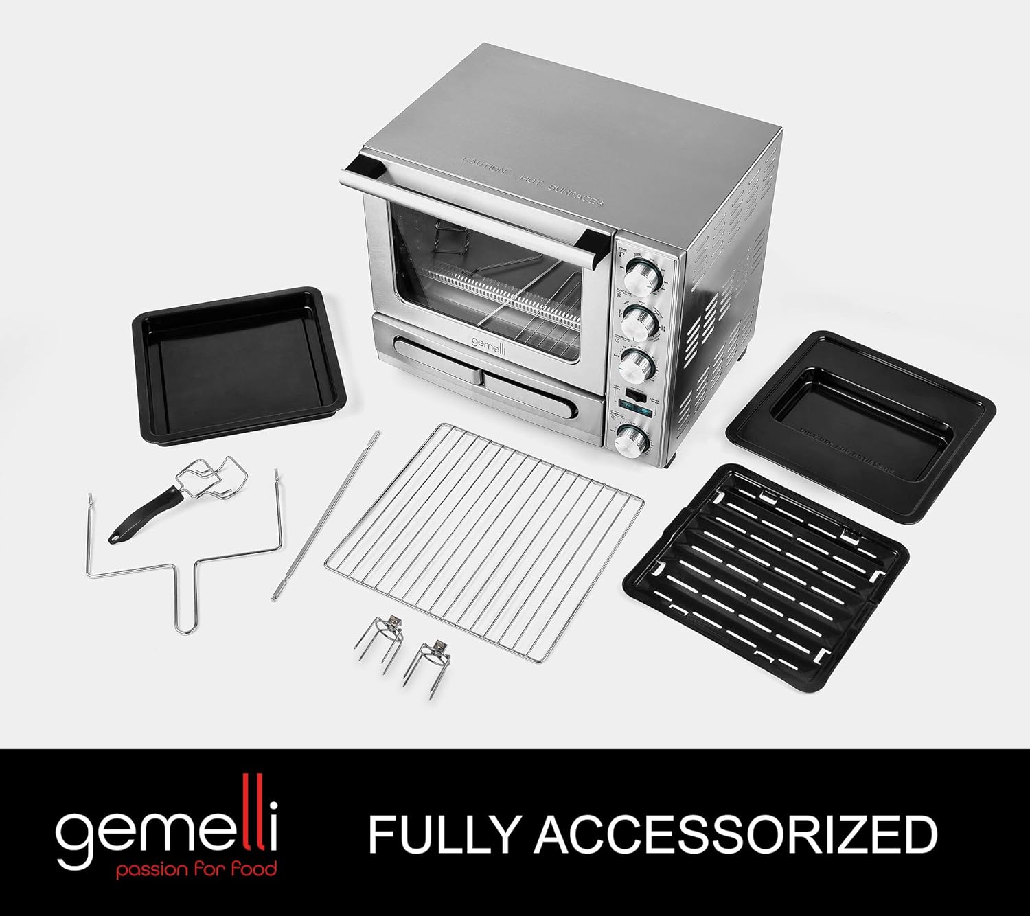Oven, Professional Grade Convection Oven with Built-In Rotisserie and Convenience/Pizza Drawer, Countertop Sized, Stainless Steel Finish