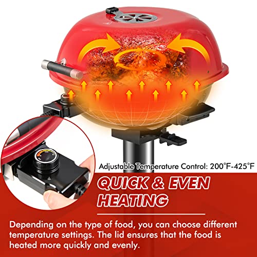 HAPPYGRILL 1600W Portable Electric Grill, Outdoor BBQ Grill for 15-Serving, Electric Barbecue Grill for Indoor & Outdoor, Portable Stand BBQ Grill for Patio Balcony Kitchen Garden