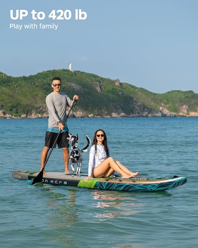 11'6''×34"×6" Extra Wide Inflatable Paddle Board, Stand Up Paddle Board, Sup Board with 3 Removable Fins, 10L Waterproof Bag, 16 D-Rings, Backpack, Hand Pump, Floating Paddle, Safety Leash