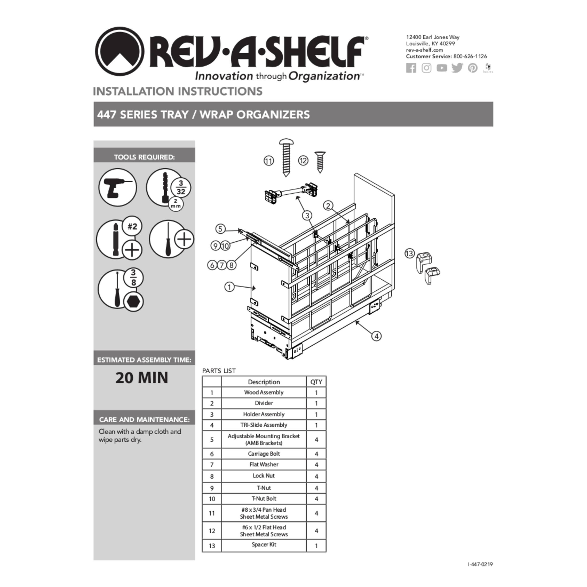 Rev-A-Shelf - 447-BCBBSC-8C - 8x22 Tray Divider, Foil u0026 Wrap Organizer Soft-Close