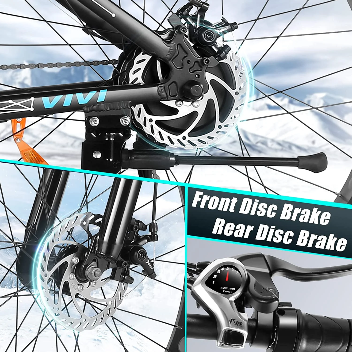 Vivi Electric Bike 26 x 4.0 Fat Tire Electric Bike 500W All Terrain Electric Bike 50 Miles Long Range Electric Mountain Bike Beach Bike Snow Bike