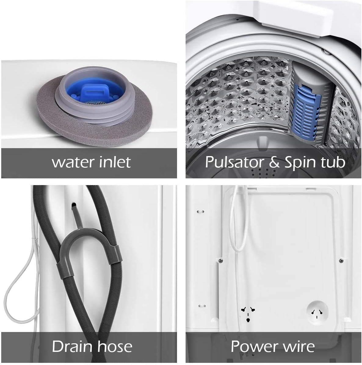 FUTADA Full Automatic Washing Machine, 8 Lbs Capacity Laundry Washer & Spin w/Drain Pump, Long Hose, Portable Compact Washing Machine for Camping, Dorms, Apartments