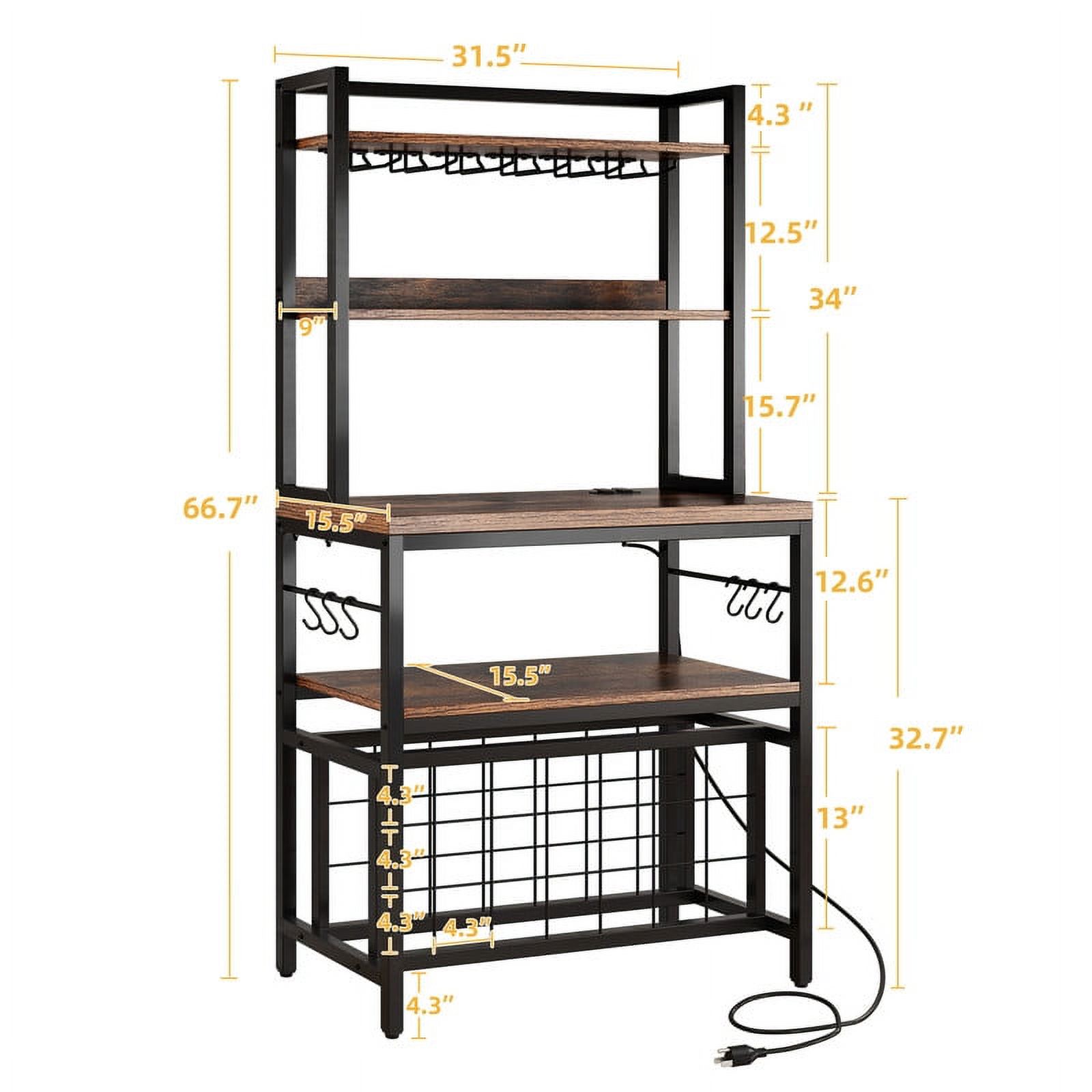 DWVO 4 Tier Coffee Bar Station, 31.5" Freestanding Kitchen Bakers Rack with Wine Rack, Kitchen Microwave Stand with Power Outlet and Hooks for Home, Dinning Room, Rustic Brown